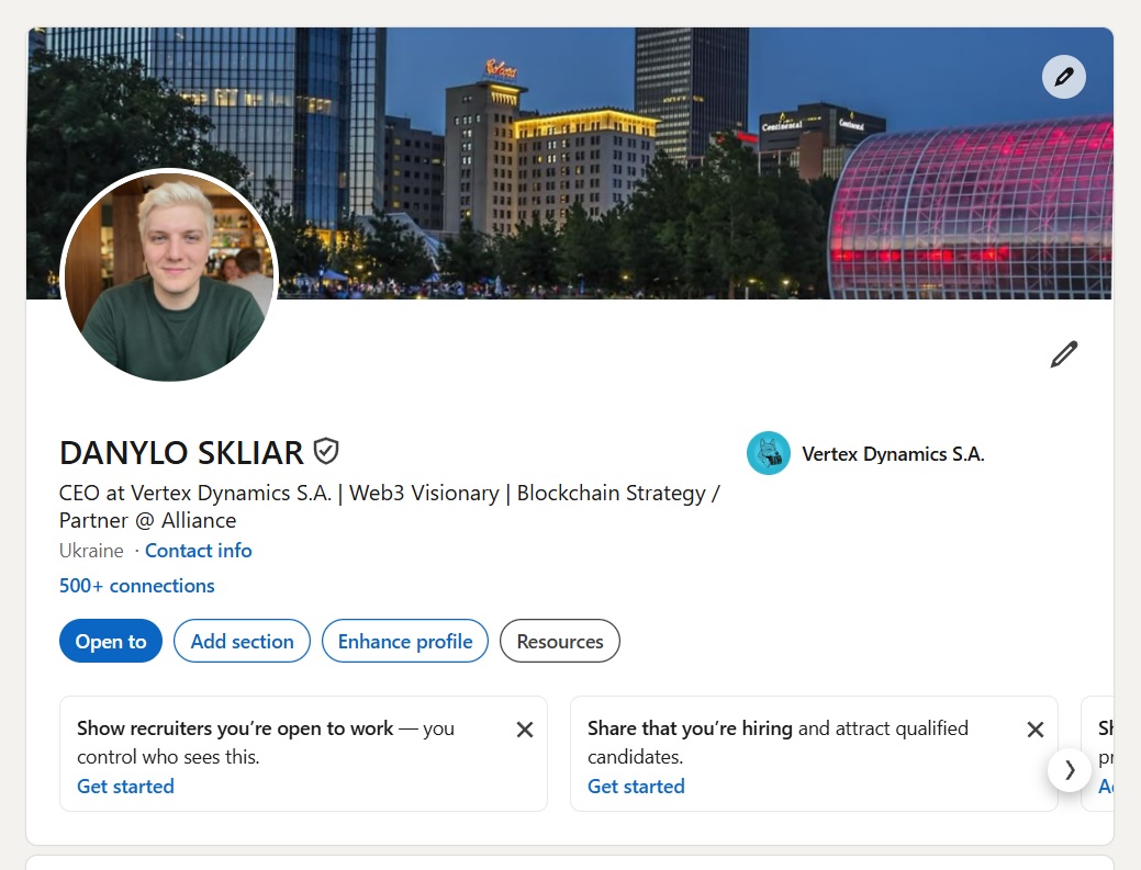 Danylo Skliar — real NFC-verified LinkedIn account