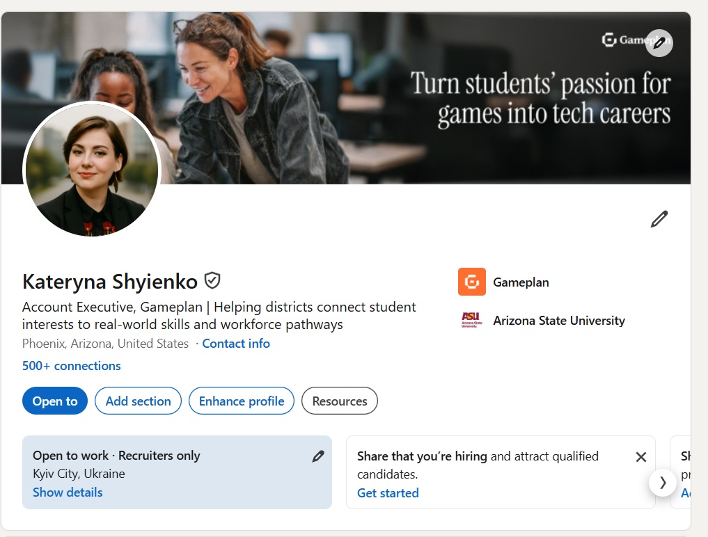 Kateryna Shyienko — real NFC-verified LinkedIn account